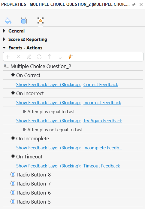 How to Set Events - Actions for Multiple Choice Questions