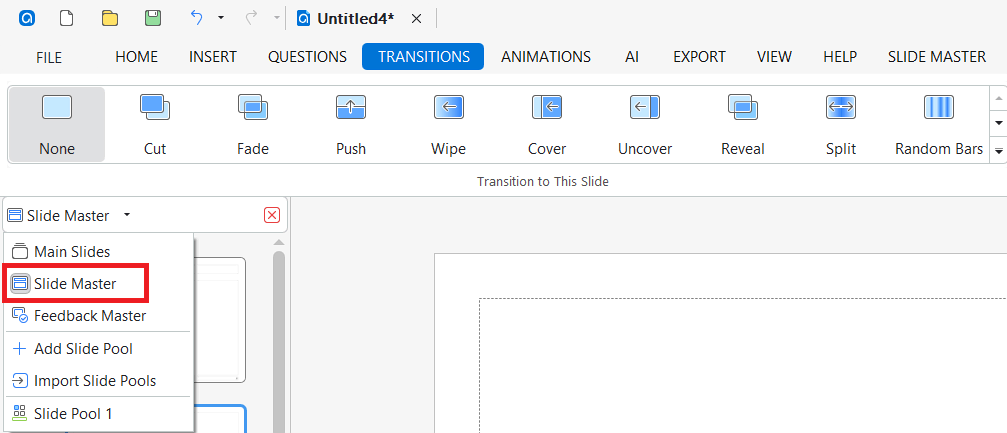 Insert transition effect in Slide Master