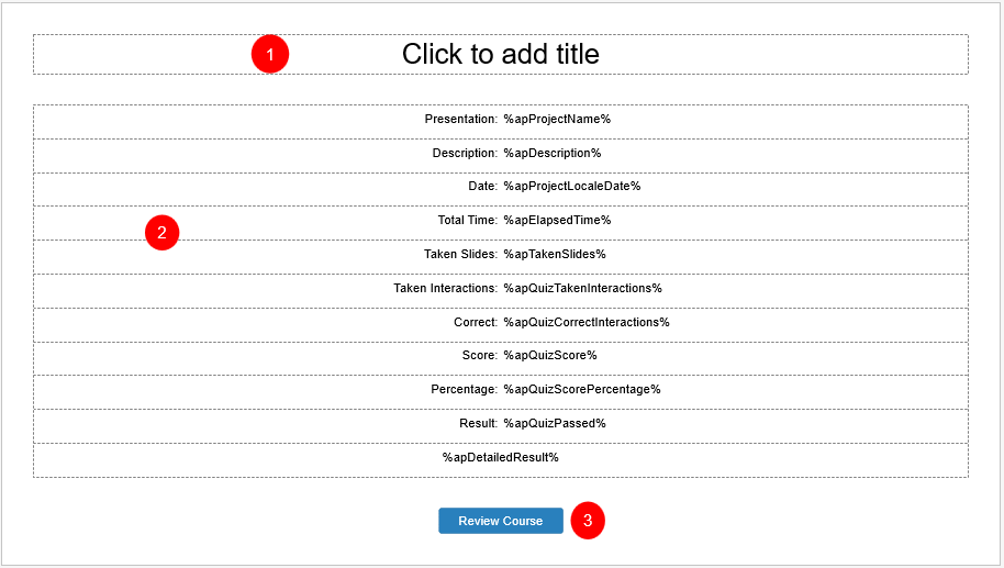 Interface of report slide in ActivePresenter 10