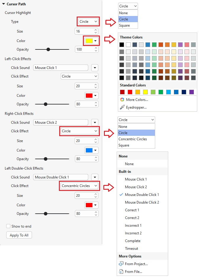 Modify the mouse cursor effects the way you want.