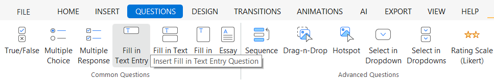 Questions tab > Fill in Text Entry