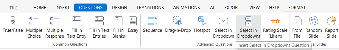 Questions tab > Select in Dropdowns