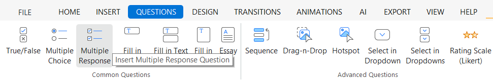 Questions tab of Multiple Response