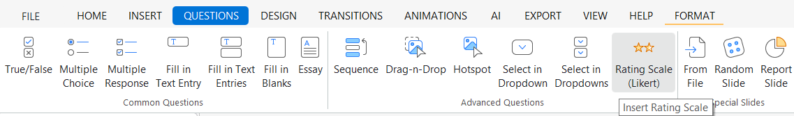 Rating scale (Likert) question in the Questions tab