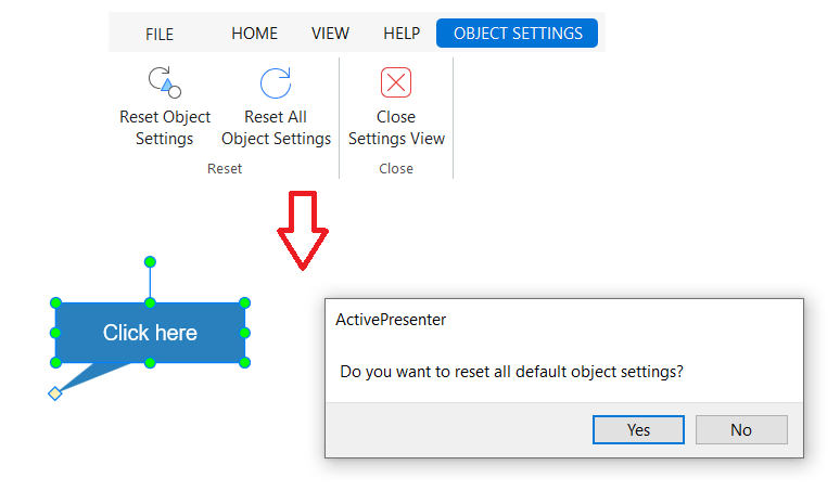Reset Default Object Settings