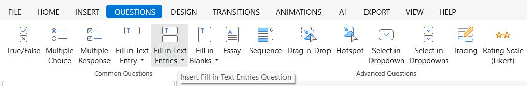 Insert a Fill in Text Entries question in ActivePresenter 10.6