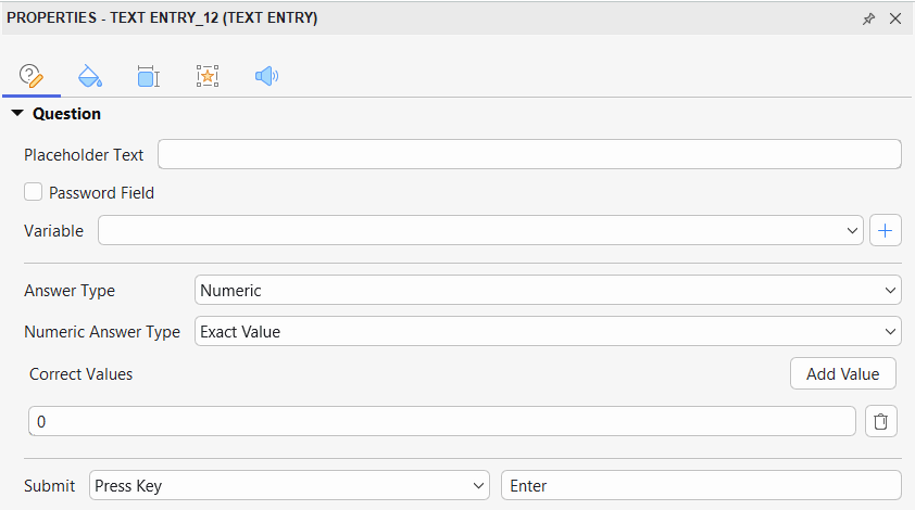 Set numeric answers for a Fill in Text Entries question in ActivePresenter 10.6