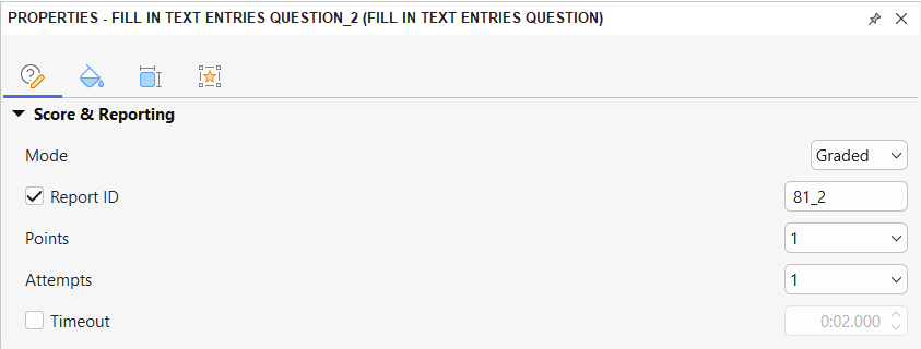Configure score and reporting for a Fill in Text Entries question