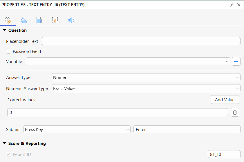 Configure an individual text entry in a Fill in Text Entries question