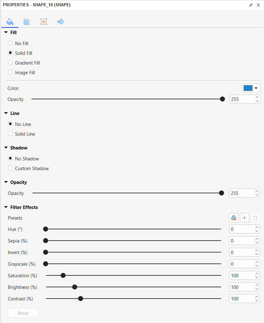 Customize shape styles in the ActivePresenter Properties pane
