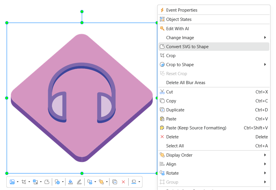 Convert an SVG image to an editable shape in ActivePresenter 10.6