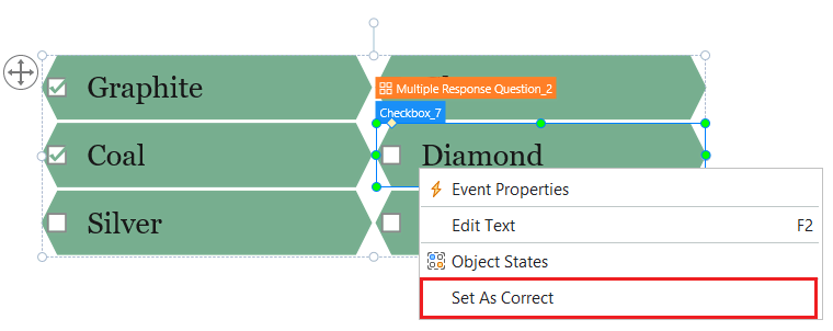 Set correct answer for multiple response questions