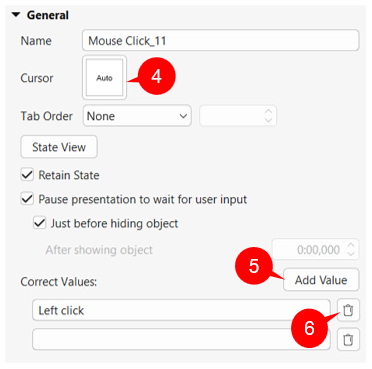 Set correct values for mouse click objects
