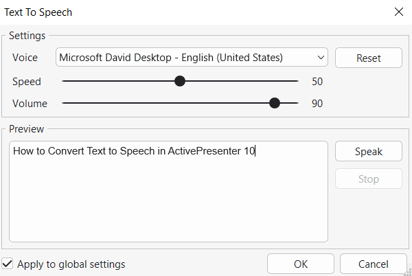Text to Speech dialog