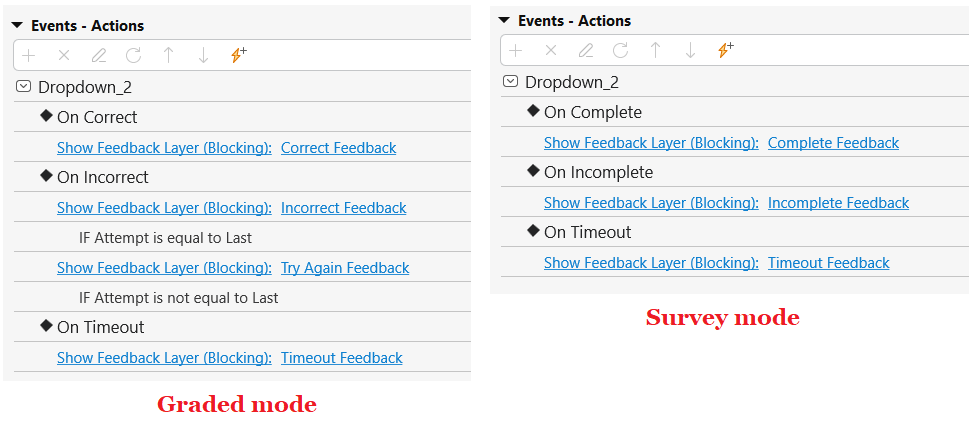 add events - actions to a select in dropdown question