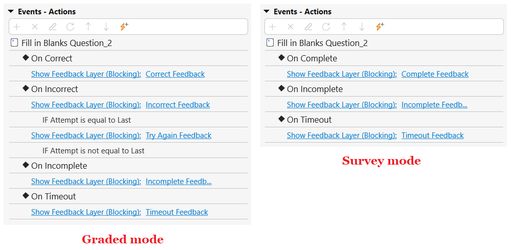 add events-actions to the fill in blanks question