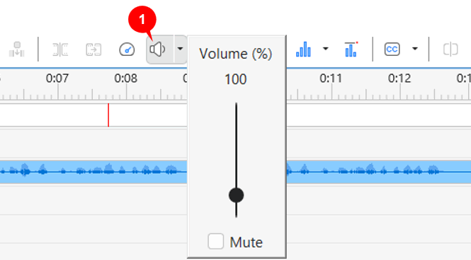 adjust volume button for audio in the timeline pane