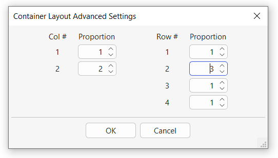 container layout advanced settings