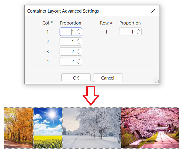 container layout advanced settings