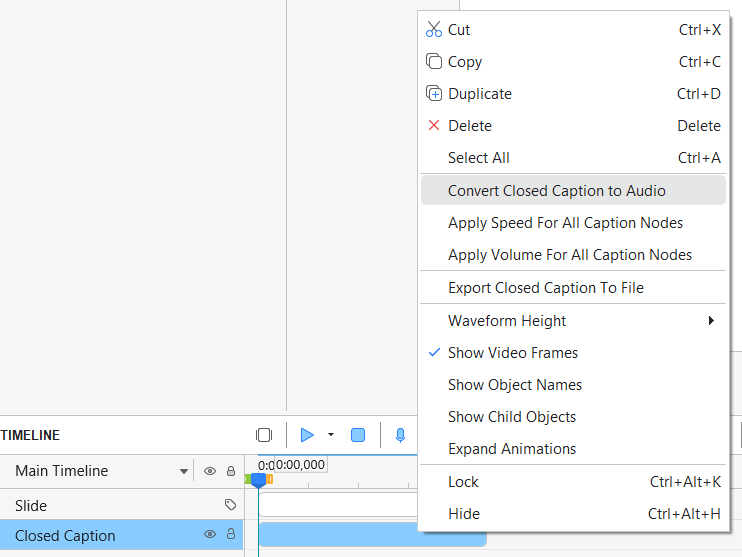 convert cc to audio on Timeline