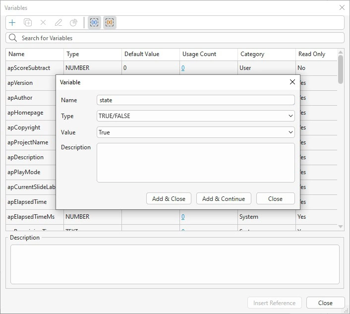 create a true false variable