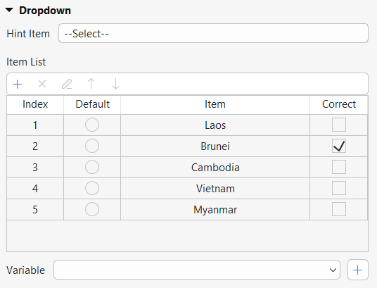 item list of a select in dropdowns question