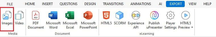 Click the Export tab select Images