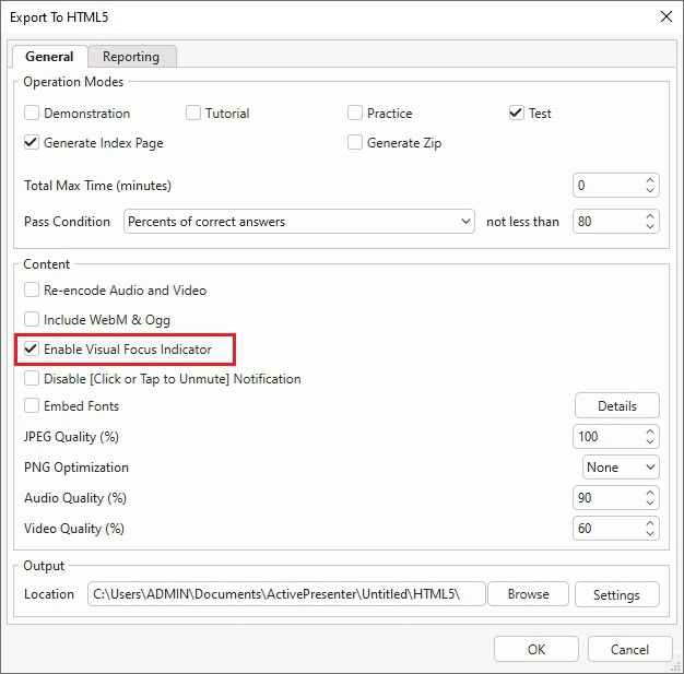 enable visual indicator in html5