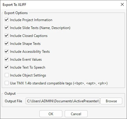export to XLIFF dialog