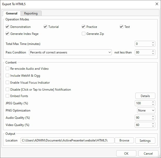 Export projects to HTML5 files