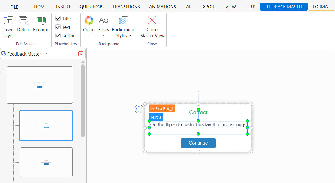 feedback of true or false quiz