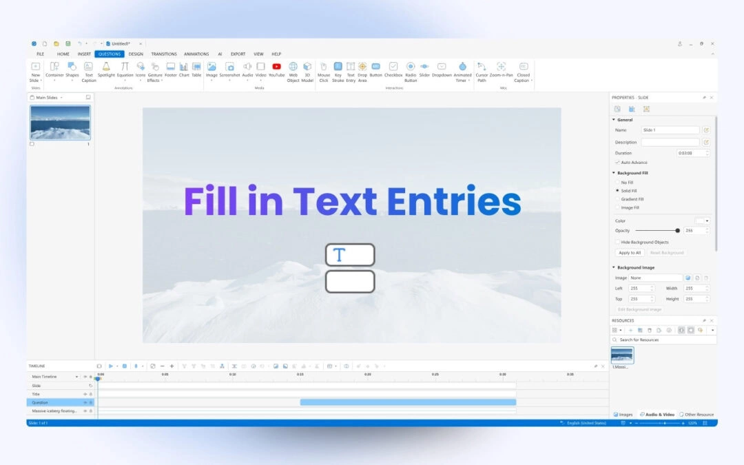 How to Create Fill in Text Entries Questions in ActivePresenter 10