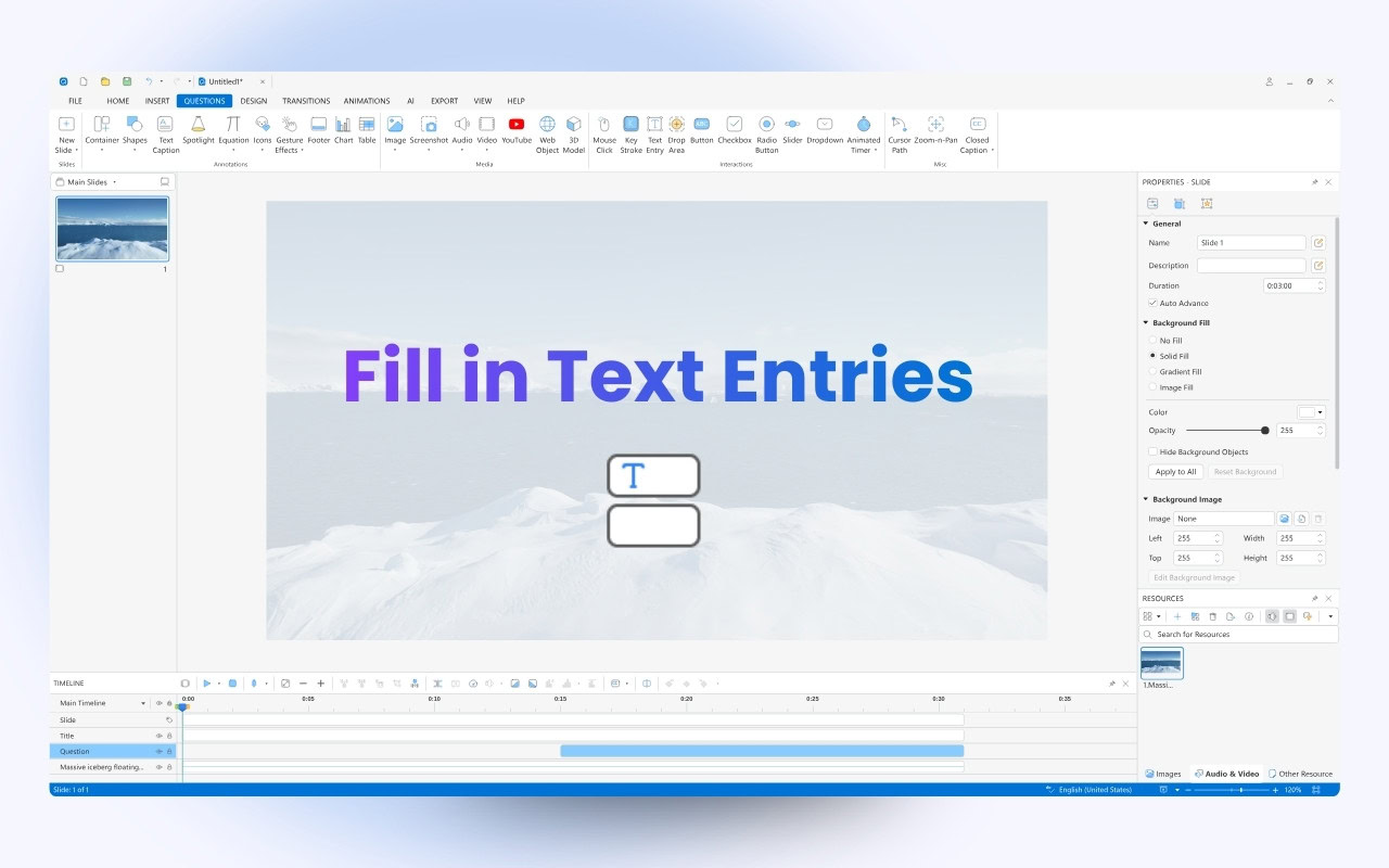 How to Create Fill in Text Entries Questions in ActivePresenter 10
