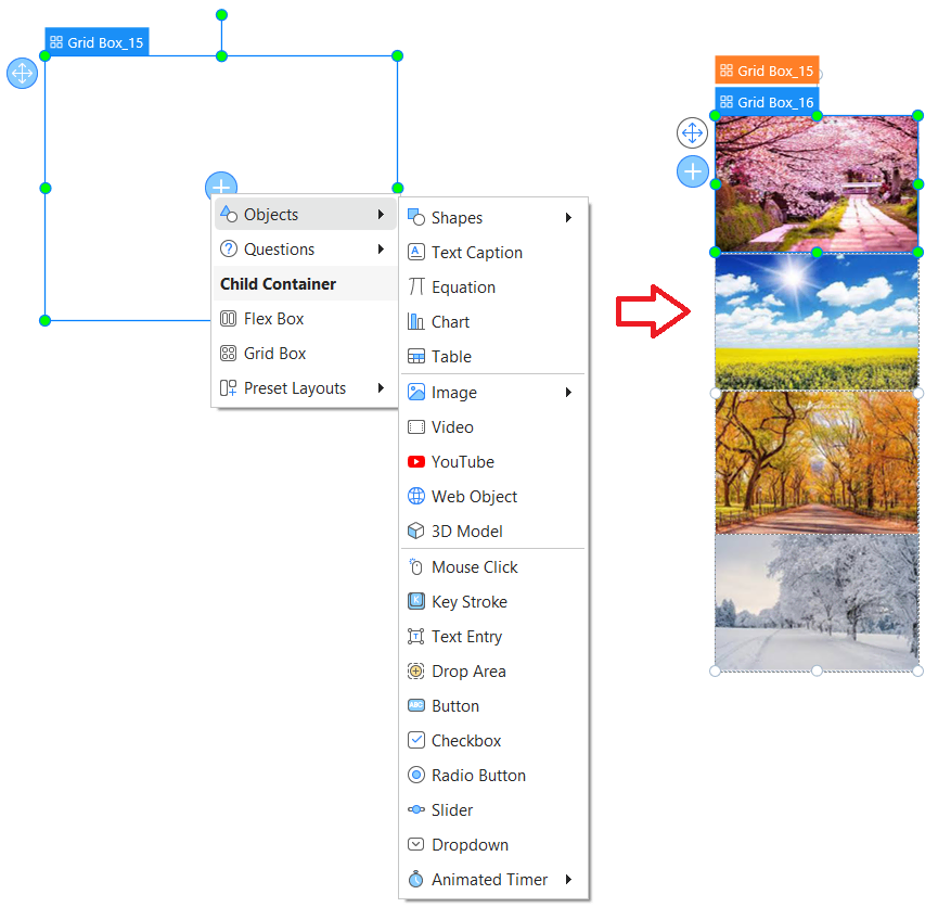 insert object to grid box