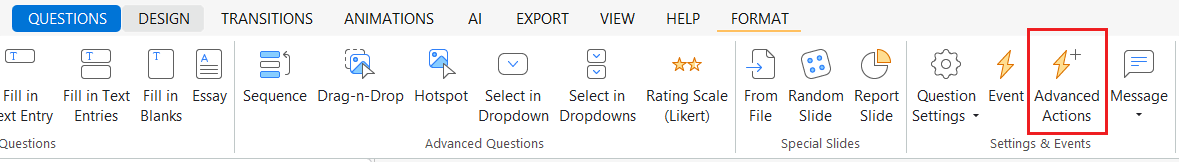 open the advanced actions dialog