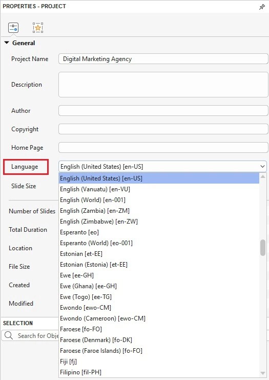 Change the Language of the Current Project