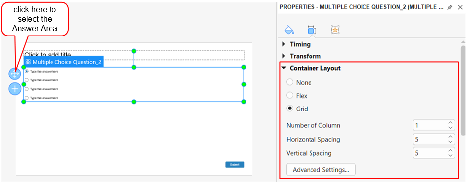 question container layouts