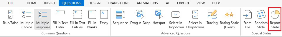 Report Slide in Questions tab