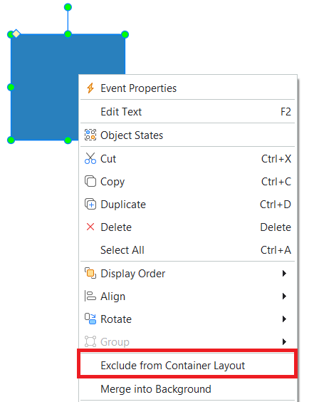 right-click object and select Exclude from Container Layout