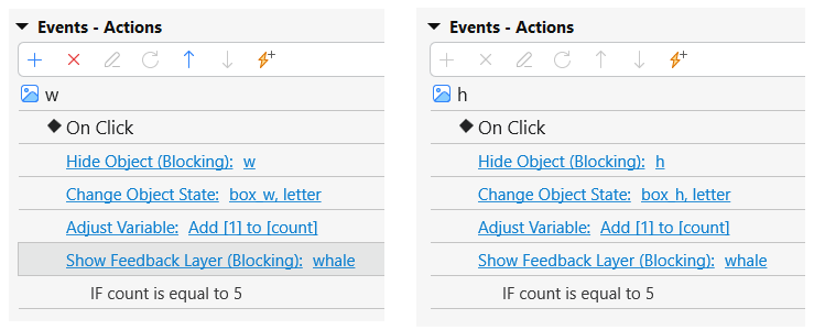 same set of actions in multiple objects