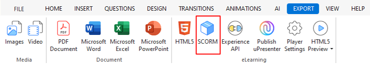 Export to SCORM in the Export tab