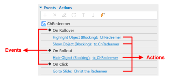 show events-actions in the Properties pane