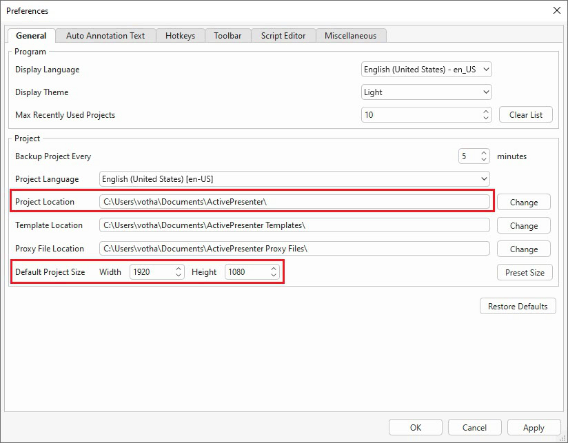 specify project location