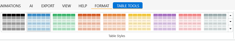 table tools tab