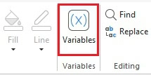 Insert variable from the Home tab