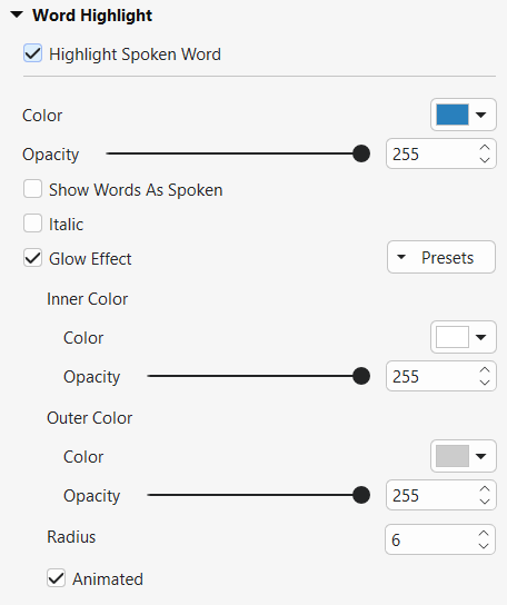 word highligt closed caption