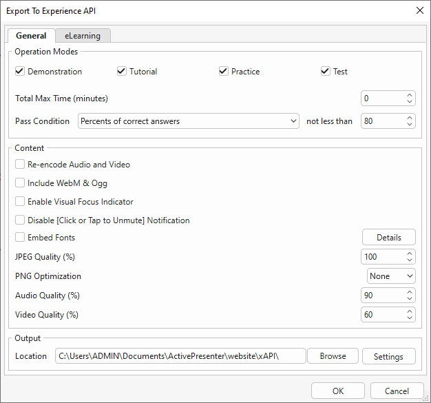 Export projects as xAPI packages