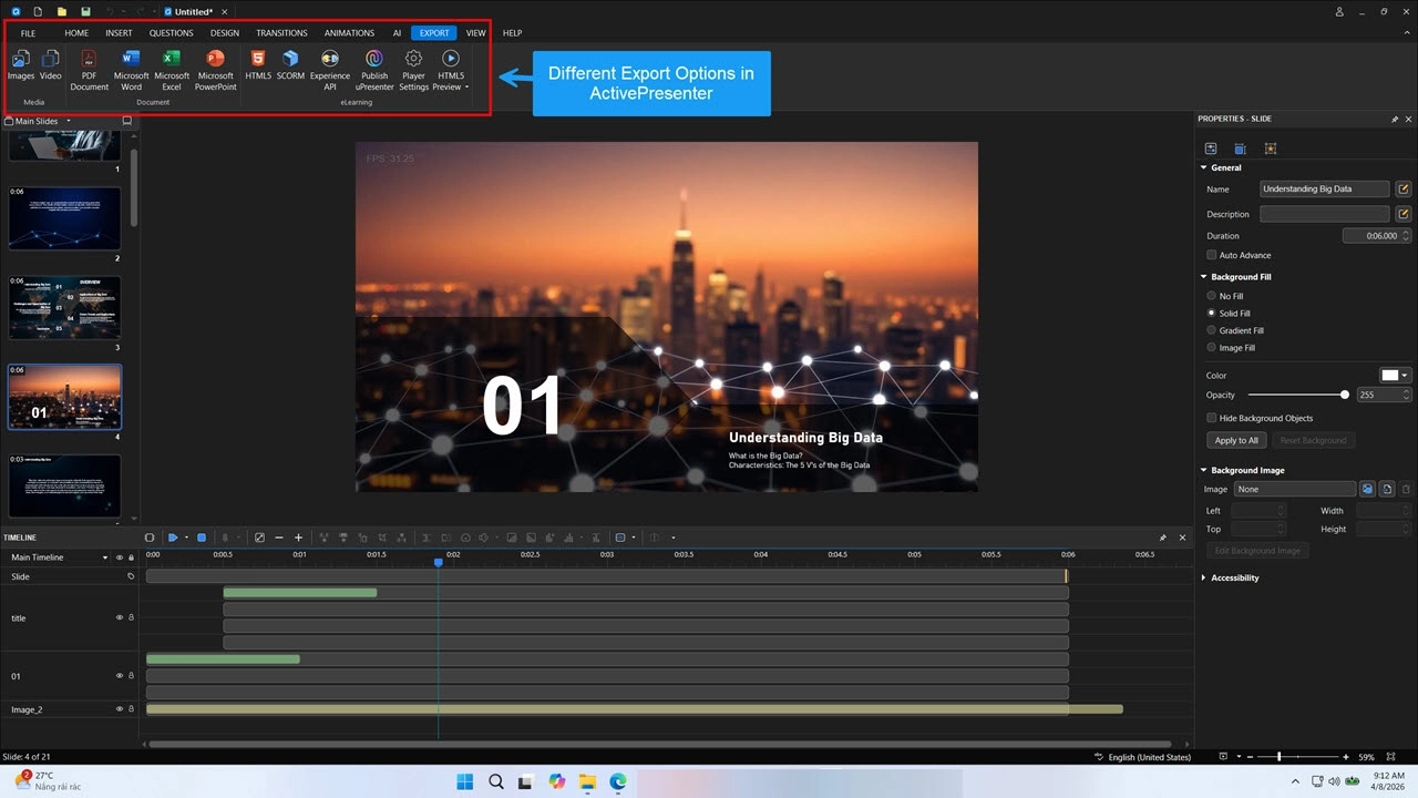 different export options in ActivePresenter