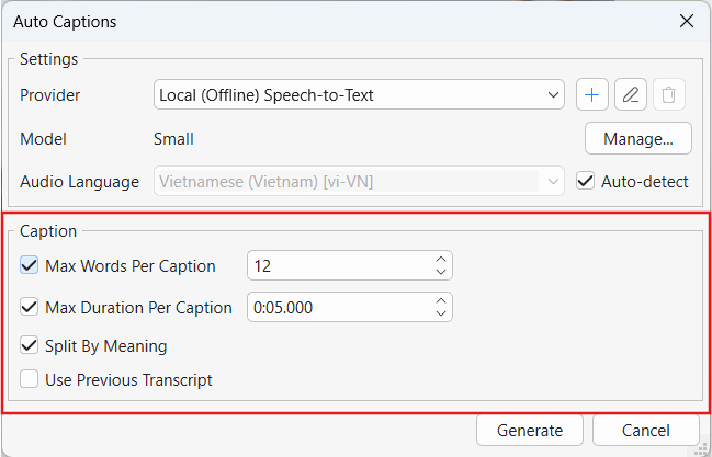 Configure local Auto Captions in ActivePresenter 10.6